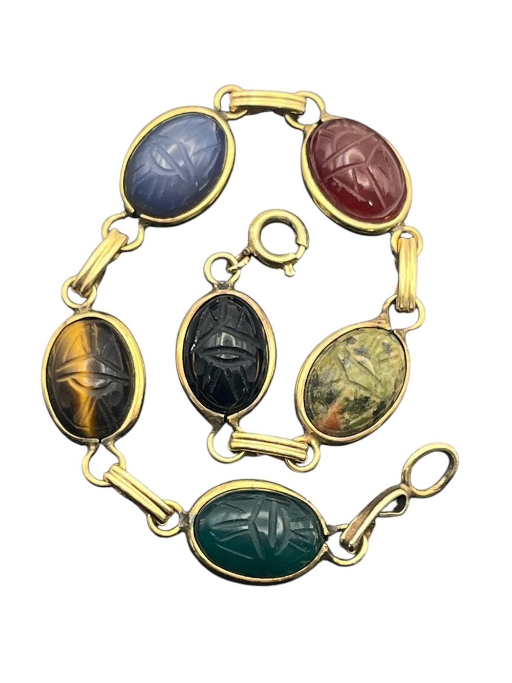 12k gold filled multi colored scarab beetle bracelet vintage Egyptian revival
